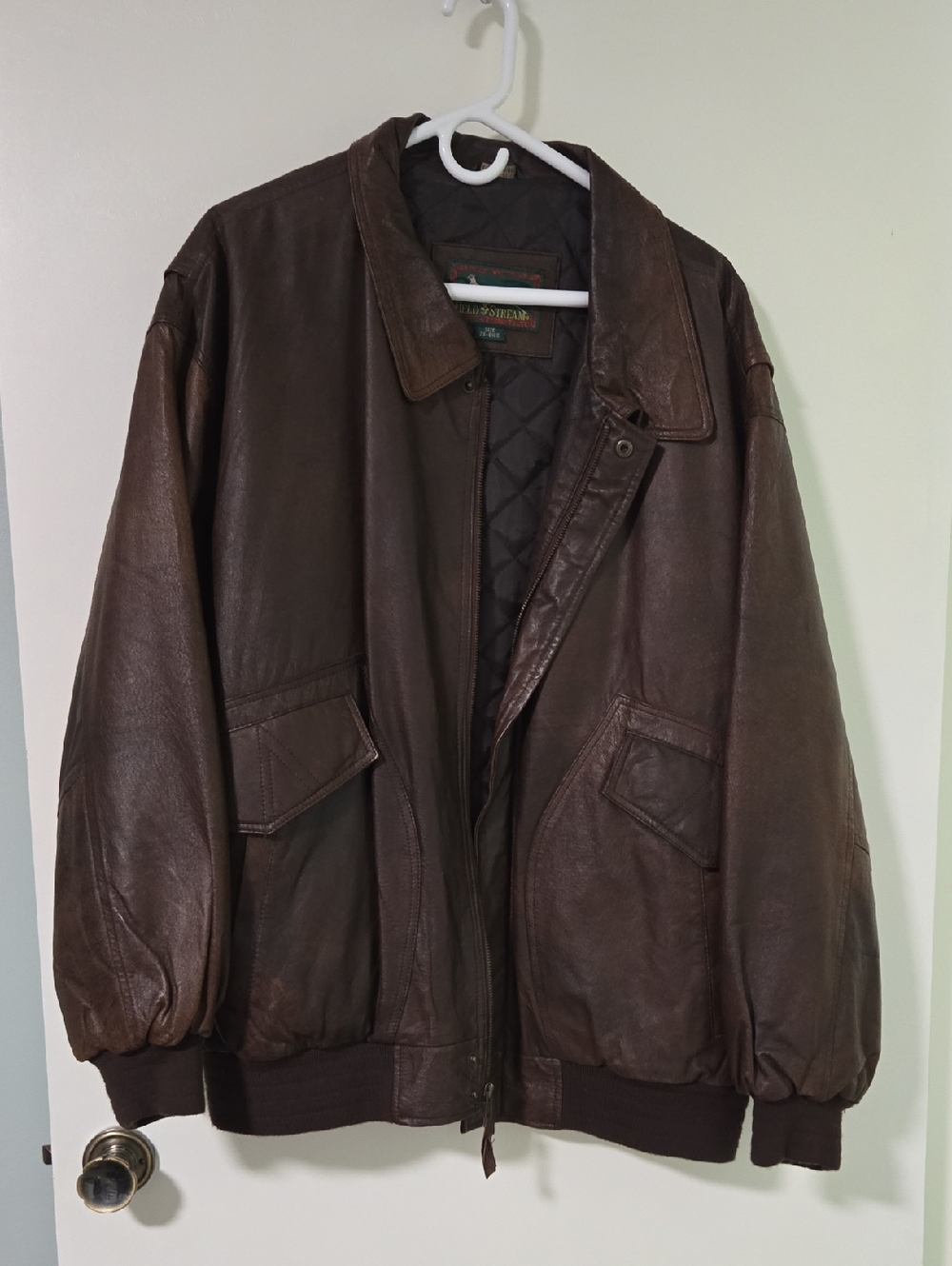 Field & Stream Brown Leather Vintage Bomber Jacket